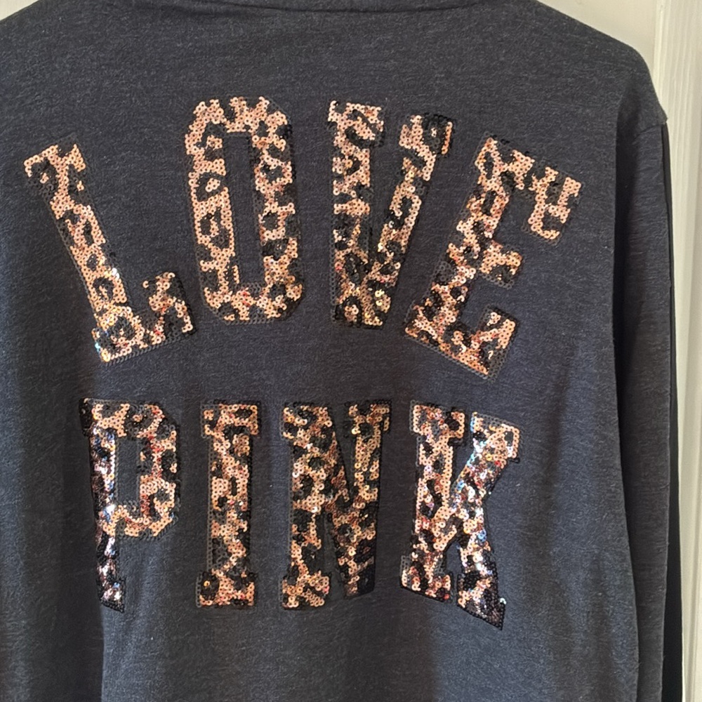 Victoria's Secret PINK Black Quarter-Zip Super Cheetah Bling Pullover RARE - Picture 5 of 5